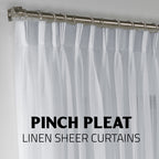 Sheer Linen Pinch Pleated Curtain Single Panel - White