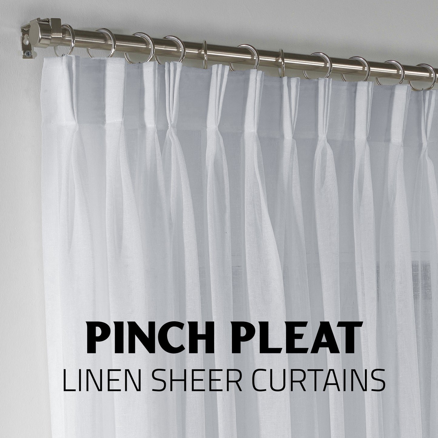 Sheer Linen Pinch Pleated Curtain Single Panel - White