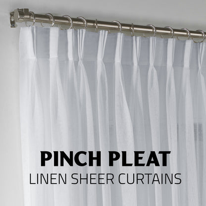 Sheer Linen Pinch Pleated Curtain Single Panel - White