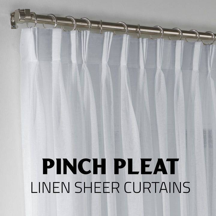 Sheer Linen Pinch Pleated Curtain Single Panel - White