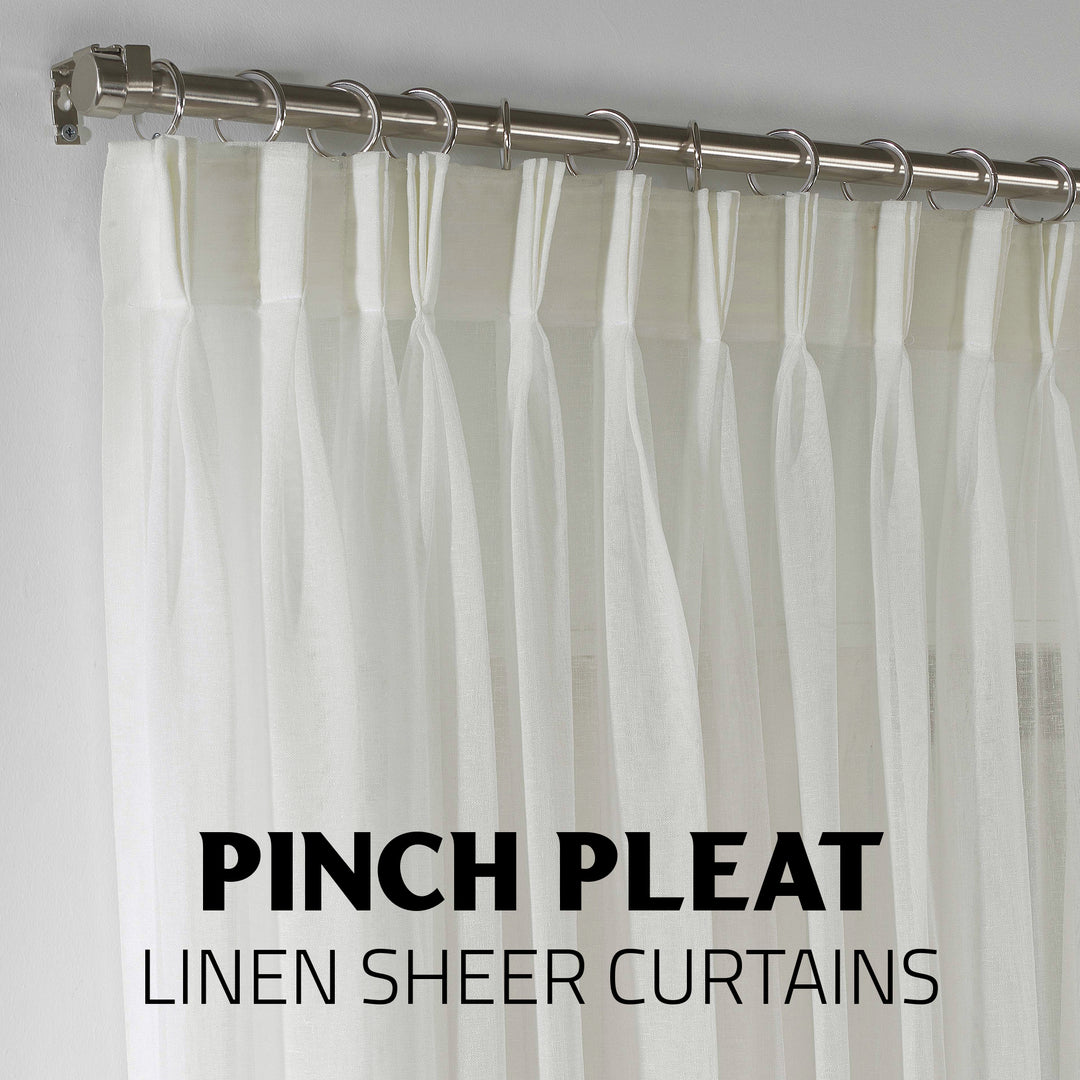 Sheer Linen Pinch Pleated Curtain Single Panel - Ecru