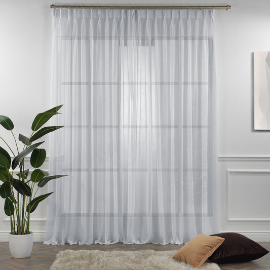 Sheer Linen Pinch Pleated Curtain Single Panel - White