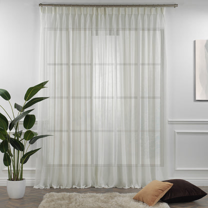 Sheer Linen Pinch Pleated Curtain Single Panel - Ecru