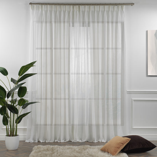 Sheer Linen Pinch Pleated Curtain Single Panel - Cream