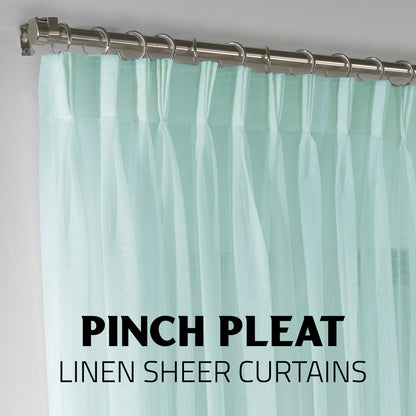 Sheer Linen Pinch Pleated Curtain Single Panel - Teal Green