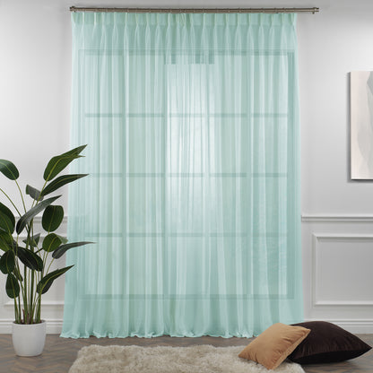 Sheer Linen Pinch Pleated Curtain Single Panel - Teal Green