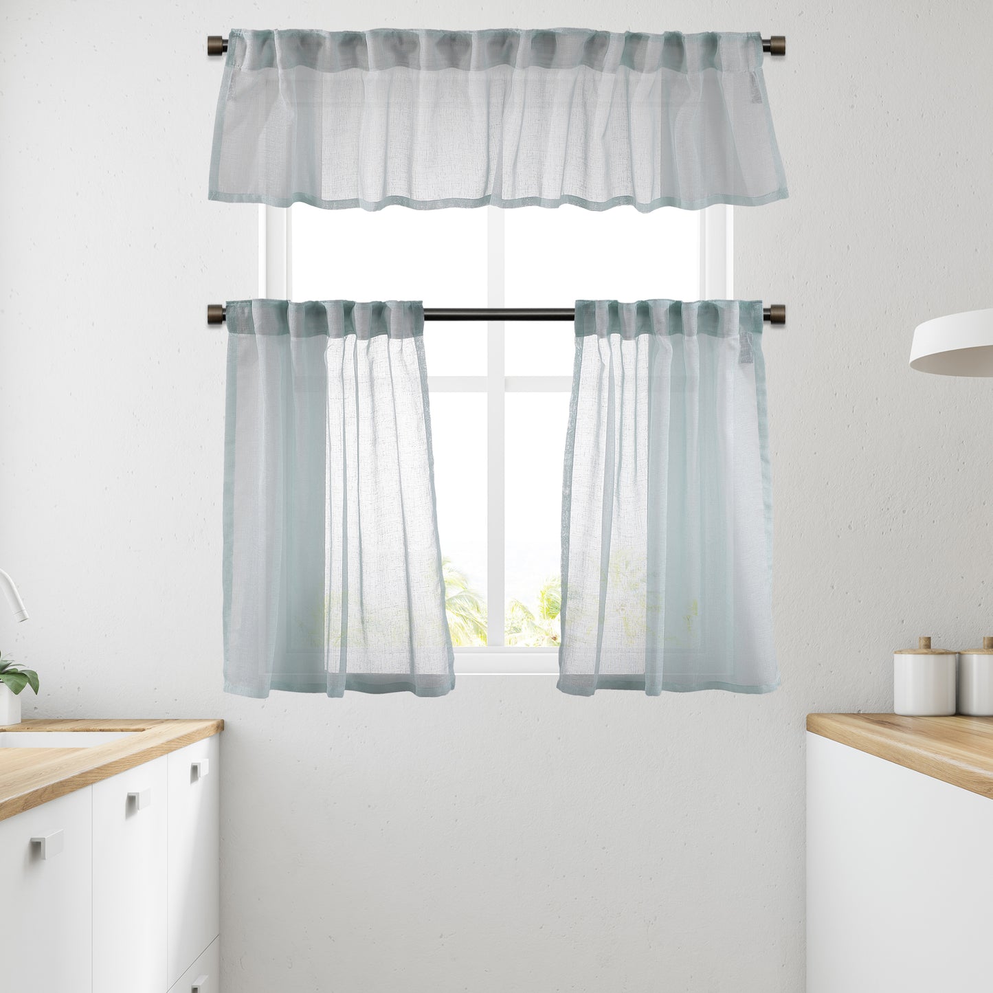 Sheer linen kitchen valances, sheer linen look kitchen valances, linen look kitchen valance, 100% polyester sheer valance, kitchen window valance, light filtering kitchen curtains, decorative kitchen curtains, farmhouse kitchen valance, modern kitchen decor, window topper, kitchen window treatment, custom kitchen valance, café window curtain, rod pocket valance, elegant window valance, stylish kitchen window topper, home decor, window furnishings