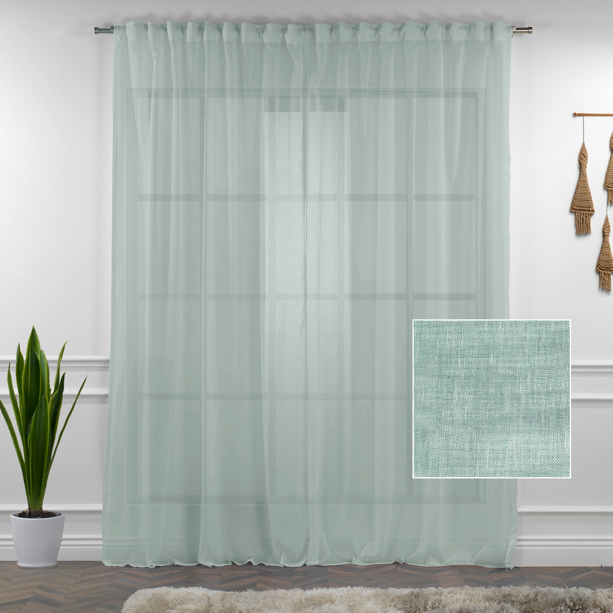 Sheer 100% Linen Curtain Single Panel - Mint