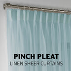 Sheer Linen Pinch Pleated Curtain Single Panel - Blue