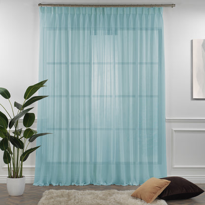 Sheer Linen Pinch Pleated Curtain Single Panel - Blue
