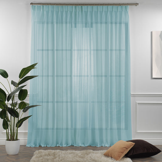 Sheer Linen Pinch Pleated Curtain Single Panel - Blue