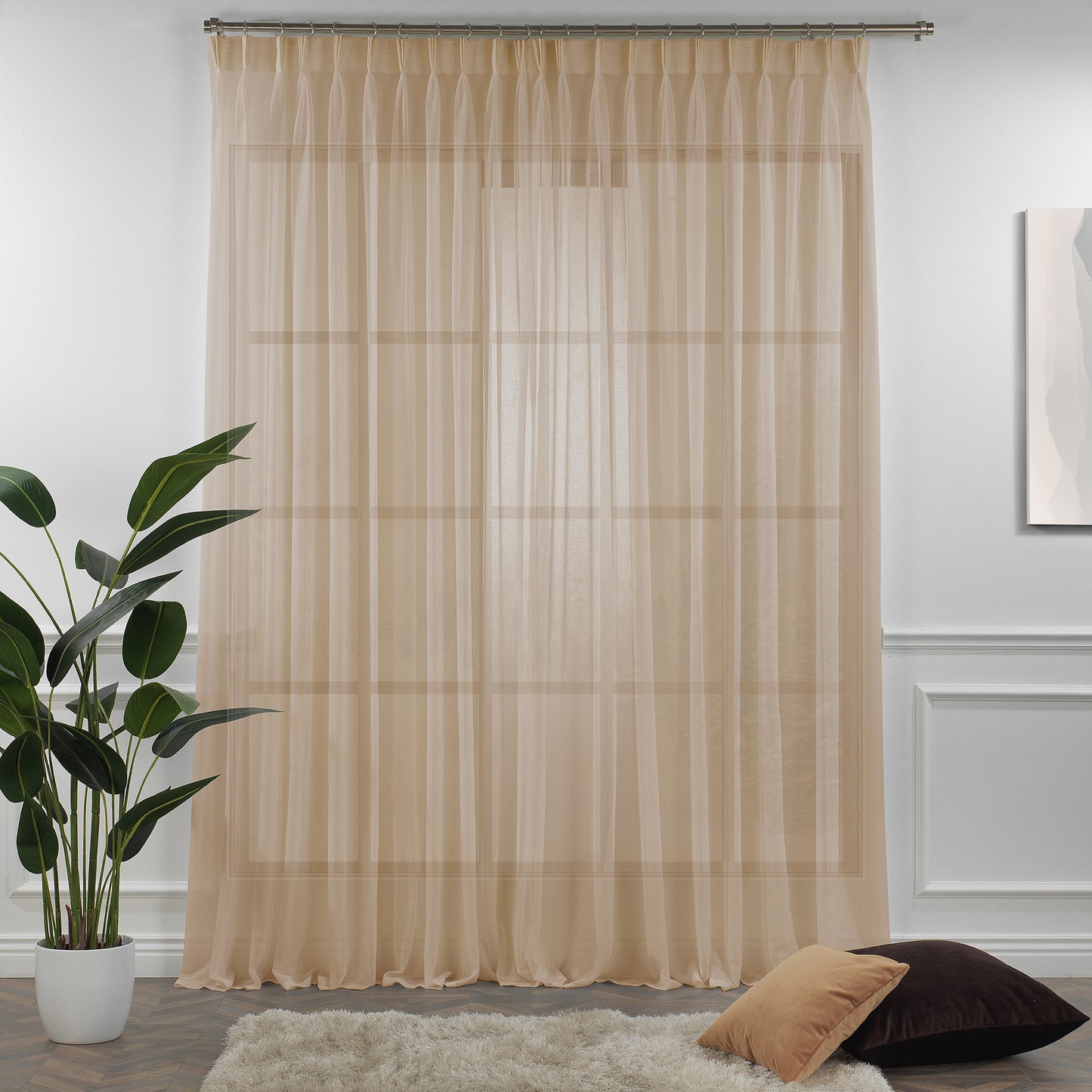 Sheer Linen Pinch Pleated Curtain Single Panel - Brown