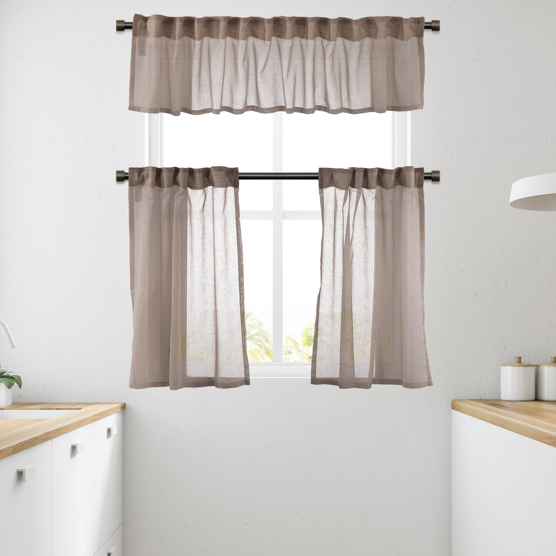 Sheer linen kitchen valances, sheer linen look kitchen valances, linen look kitchen valance, 100% polyester sheer valance, kitchen window valance, light filtering kitchen curtains, decorative kitchen curtains, farmhouse kitchen valance, modern kitchen decor, window topper, kitchen window treatment, custom kitchen valance, café window curtain, rod pocket valance, elegant window valance, stylish kitchen window topper, home decor, window furnishings
