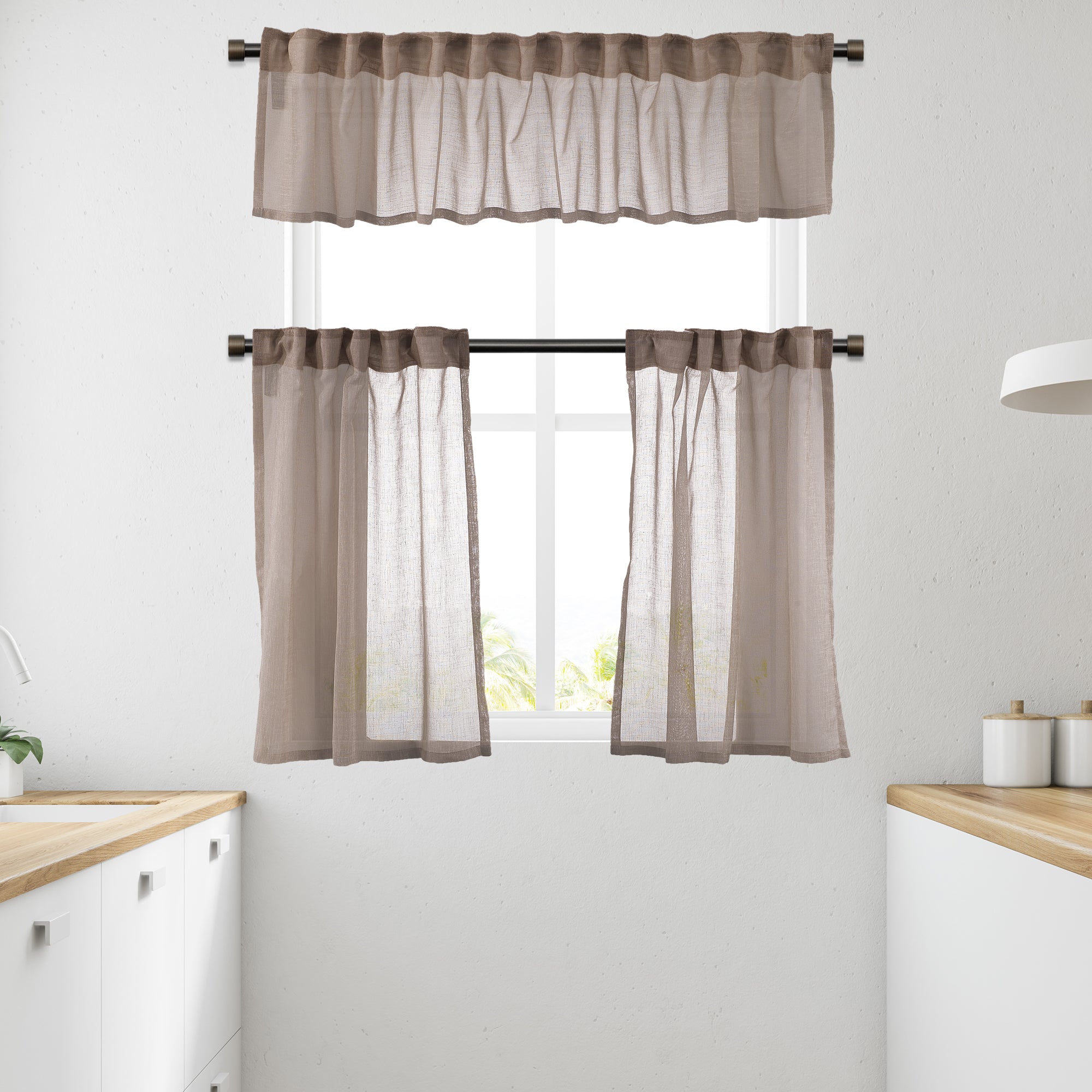 Sheer linen kitchen valances, sheer linen look kitchen valances, linen look kitchen valance, 100% polyester sheer valance, kitchen window valance, light filtering kitchen curtains, decorative kitchen curtains, farmhouse kitchen valance, modern kitchen decor, window topper, kitchen window treatment, custom kitchen valance, café window curtain, rod pocket valance, elegant window valance, stylish kitchen window topper, home decor, window furnishings
