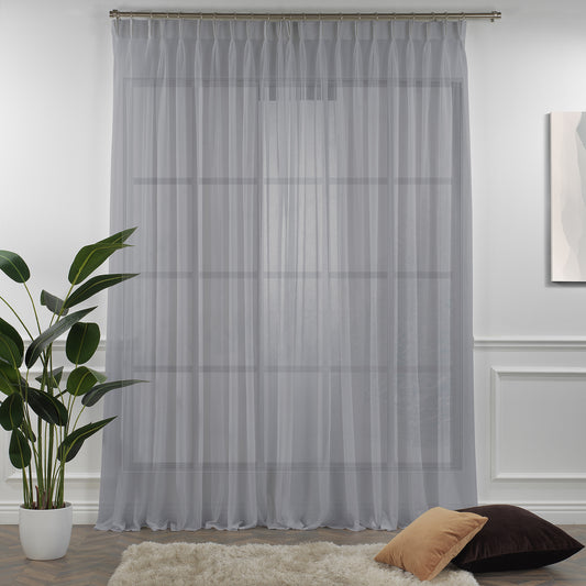 Sheer Linen Pinch Pleated Curtain Single Panel - Grey
