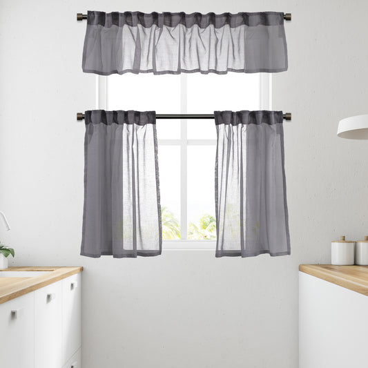 Sheer linen kitchen valances, sheer linen look kitchen valances, linen look kitchen valance, 100% polyester sheer valance, kitchen window valance, light filtering kitchen curtains, decorative kitchen curtains, farmhouse kitchen valance, modern kitchen decor, window topper, kitchen window treatment, custom kitchen valance, café window curtain, rod pocket valance, elegant window valance, stylish kitchen window topper, home decor, window furnishings