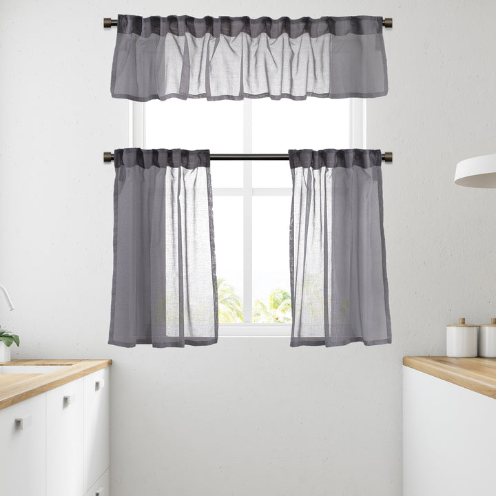 Sheer linen kitchen valances, sheer linen look kitchen valances, linen look kitchen valance, 100% polyester sheer valance, kitchen window valance, light filtering kitchen curtains, decorative kitchen curtains, farmhouse kitchen valance, modern kitchen decor, window topper, kitchen window treatment, custom kitchen valance, café window curtain, rod pocket valance, elegant window valance, stylish kitchen window topper, home decor, window furnishings