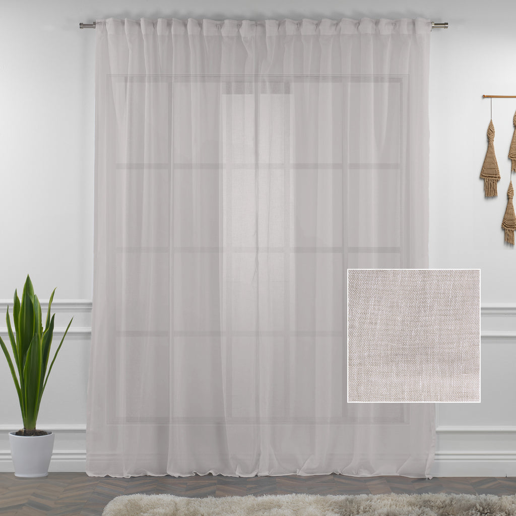 Sheer 100% Linen Curtain Single Panel - Beige