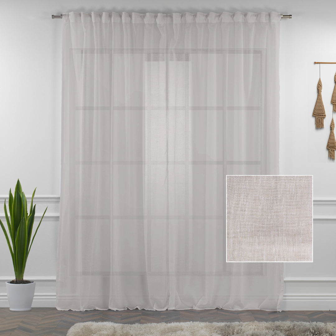 Sheer 100% Linen Curtain Single Panel - Beige
