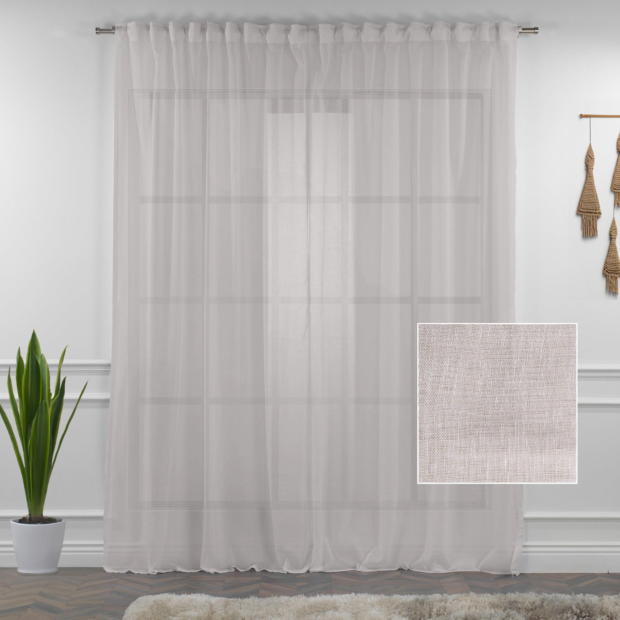 Sheer 100% Linen Curtain Single Panel - Beige