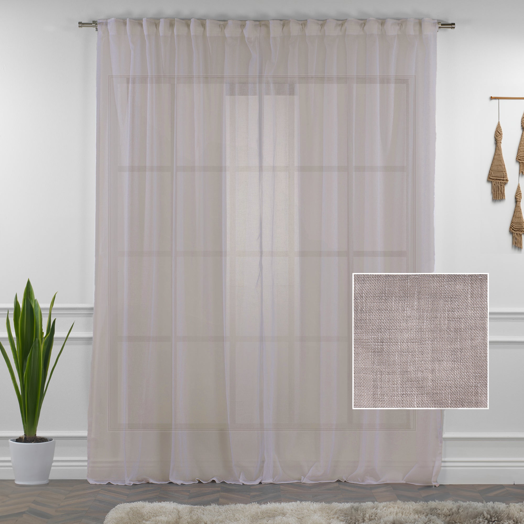 Sheer 100% Linen Curtain Single Panel - Dark Beige