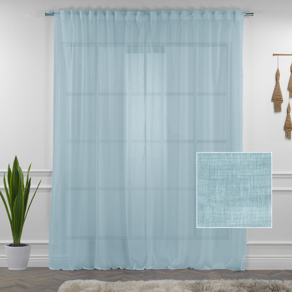 Sheer 100% Linen Curtain Single Panel - Ice Blue