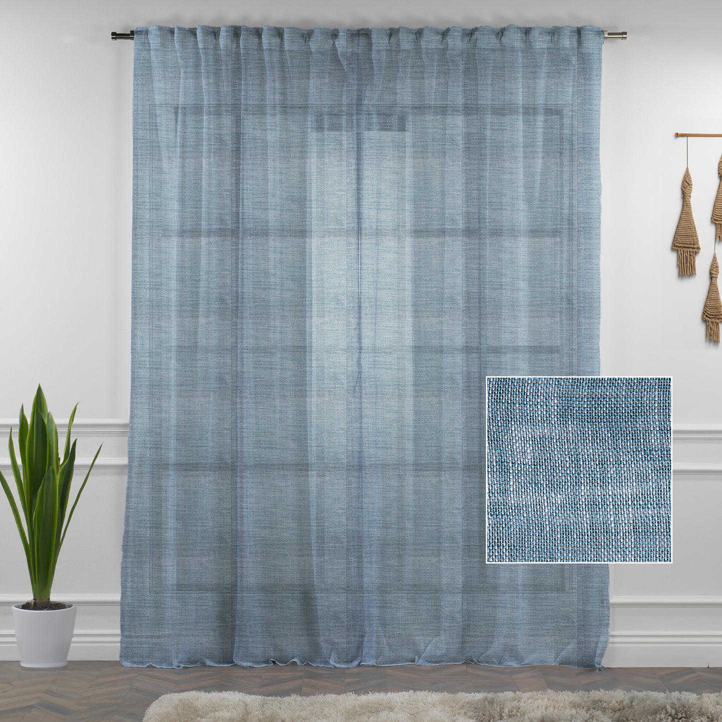 Sheer 100% Linen Curtain Single Panel - Dark Blue