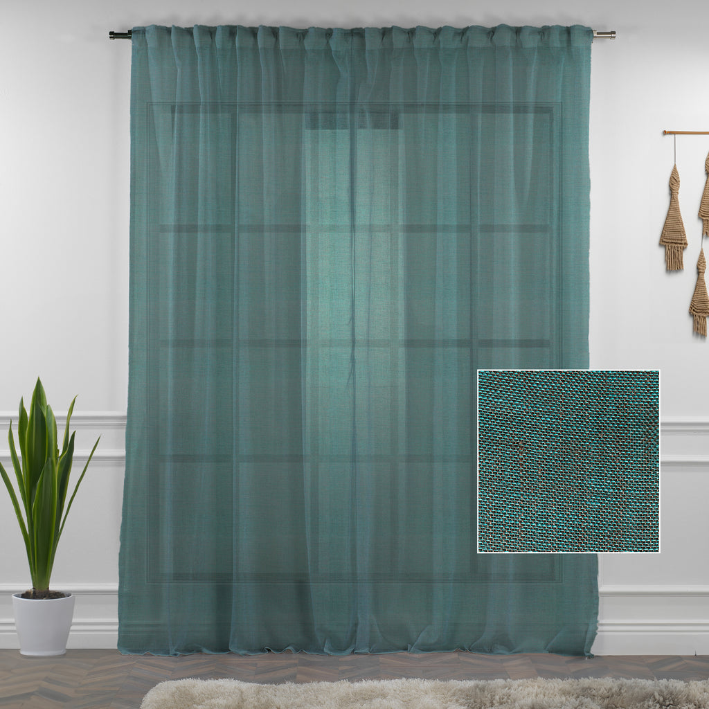 Sheer 100% Linen Curtain Single Panel - Evergreen