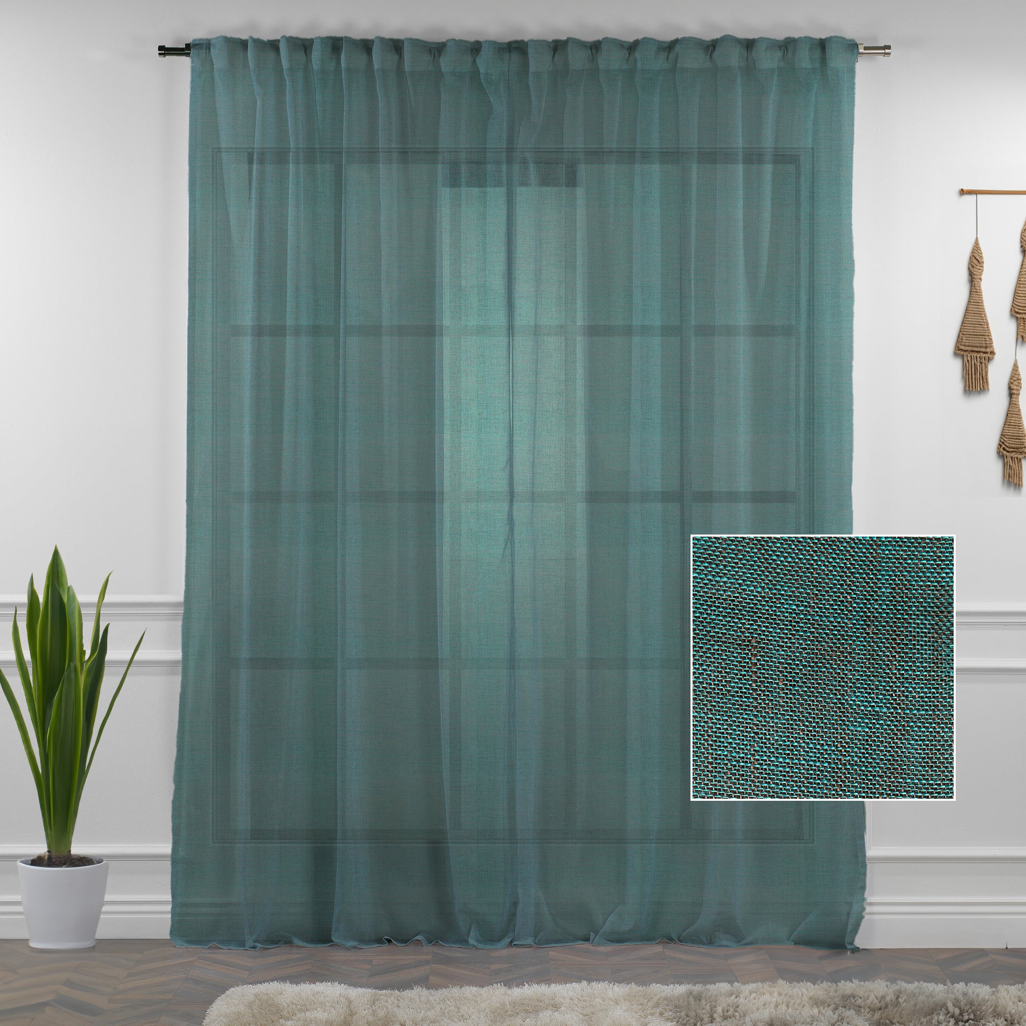 Sheer 100% Linen Curtain Single Panel - Evergreen
