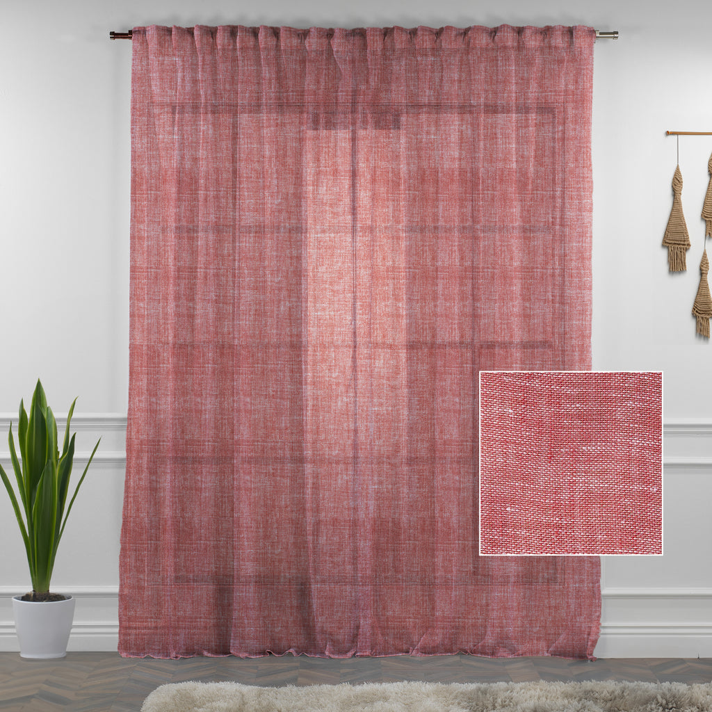 Sheer 100% Linen Curtain Single Panel - Red