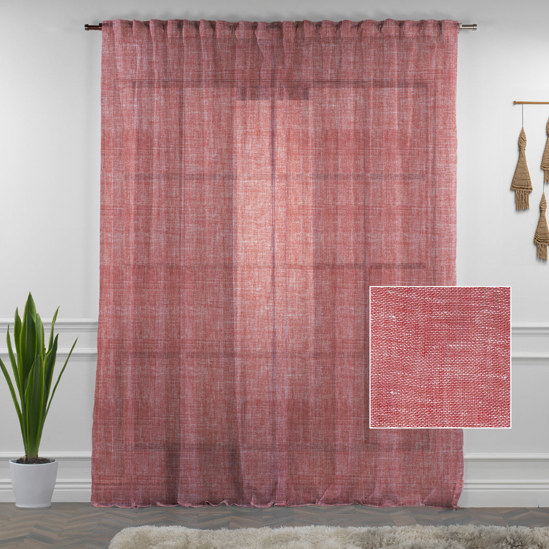 Sheer 100% Linen Curtain Single Panel - Red
