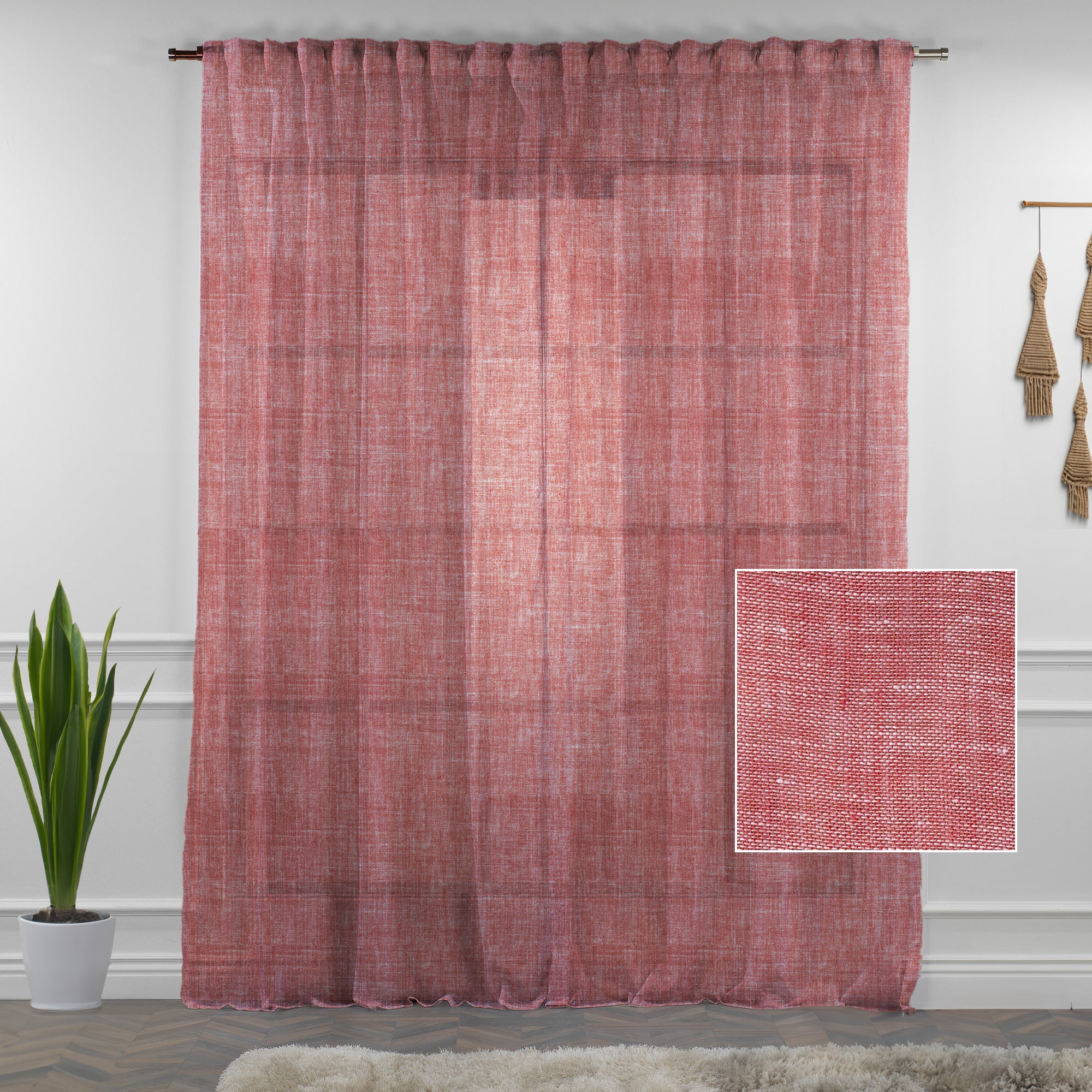 Sheer 100% Linen Curtain Single Panel - Red