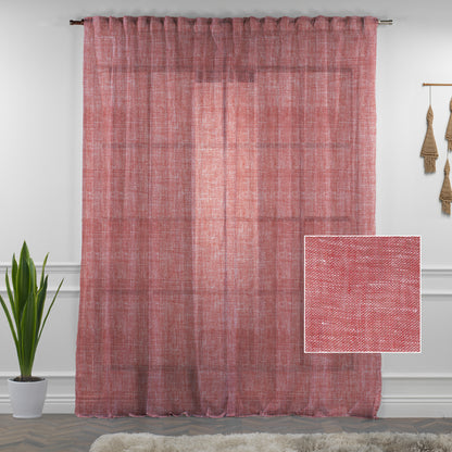 Sheer 100% Linen Curtain Single Panel - Red