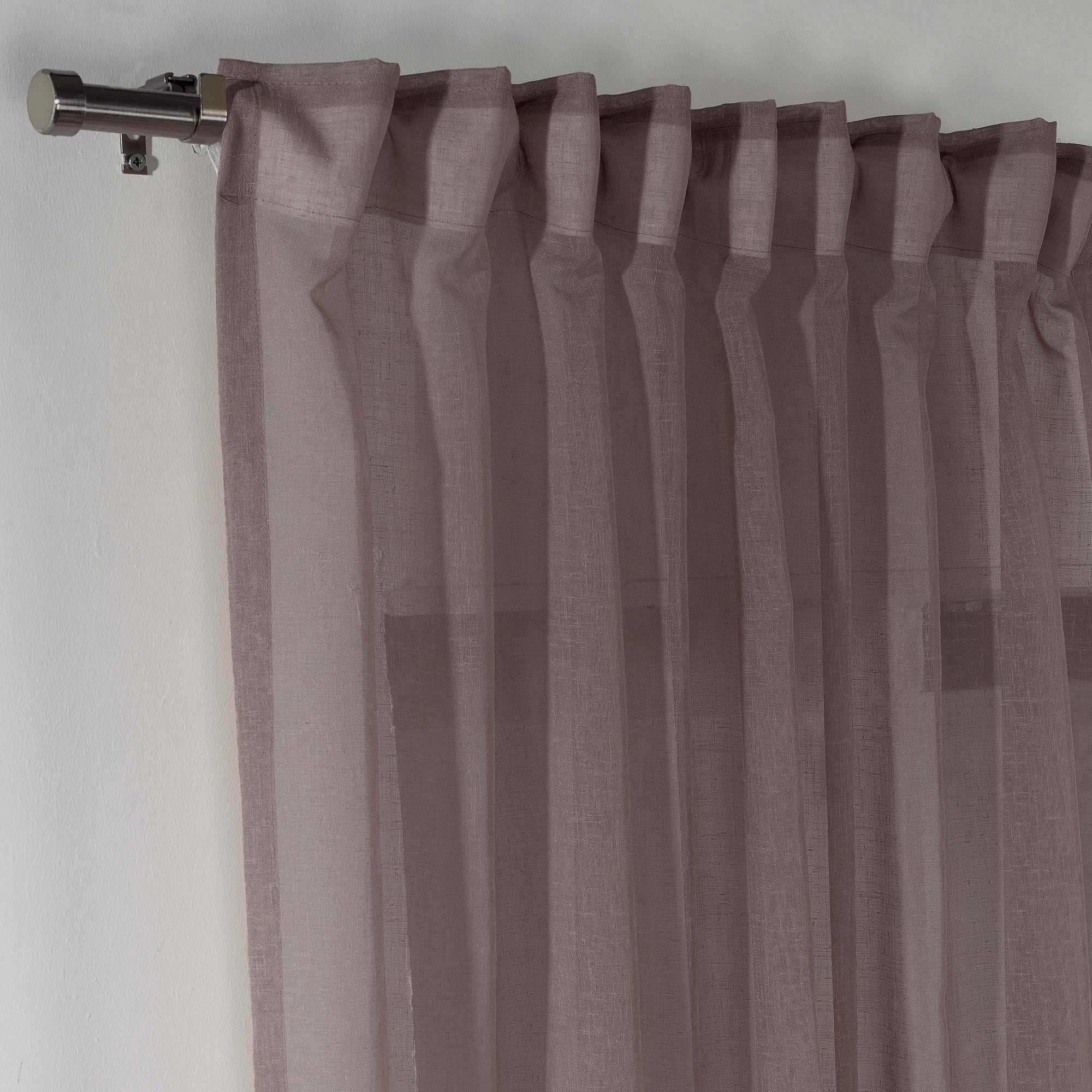 Sheer 100% Linen Curtain Single Panel - Brown