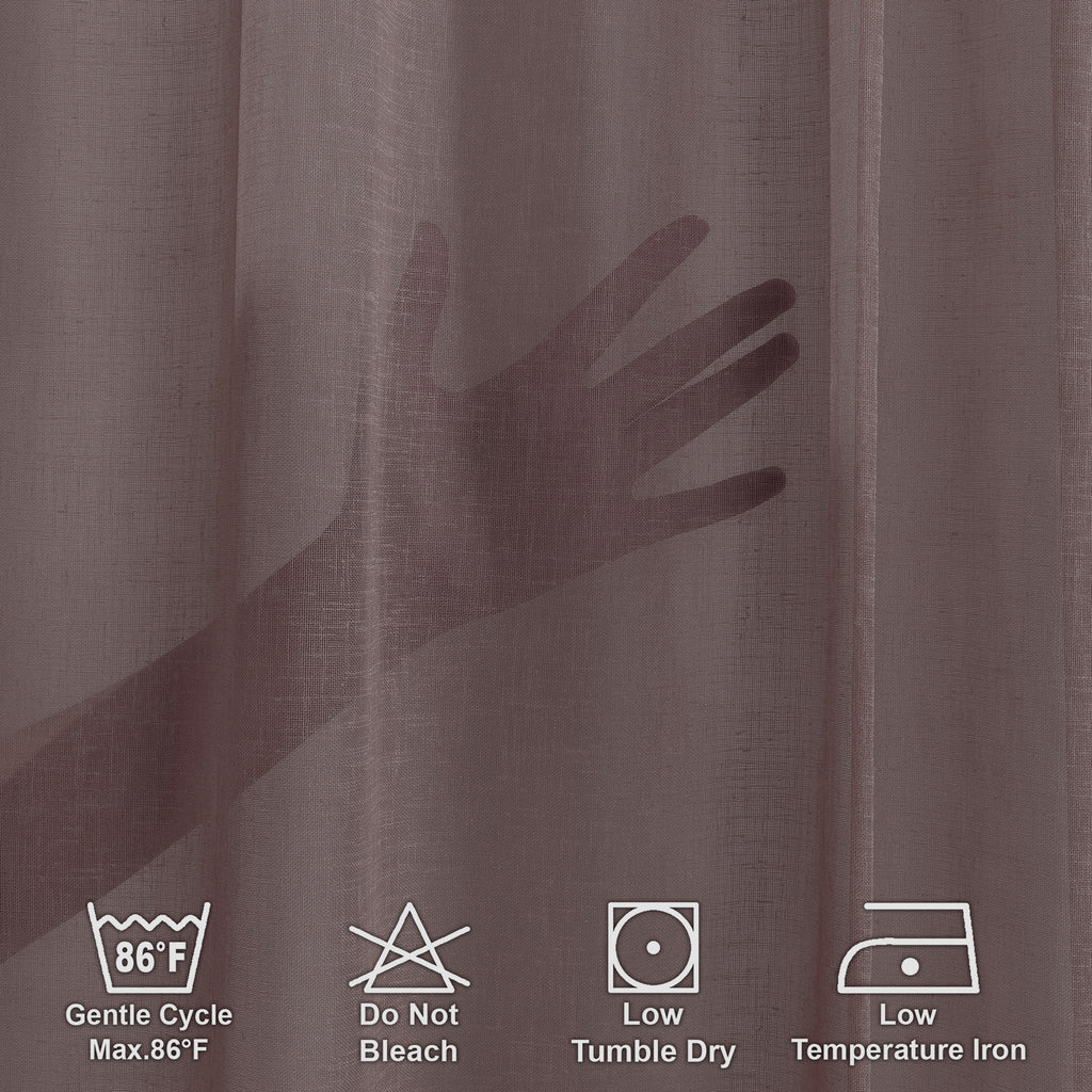 Sheer 100% Linen Curtain Single Panel - Brown