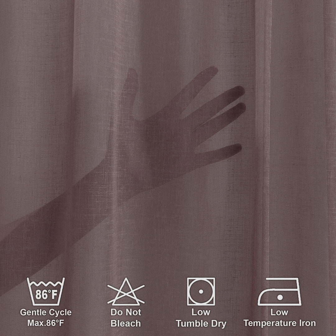 Sheer 100% Linen Curtain Single Panel - Brown