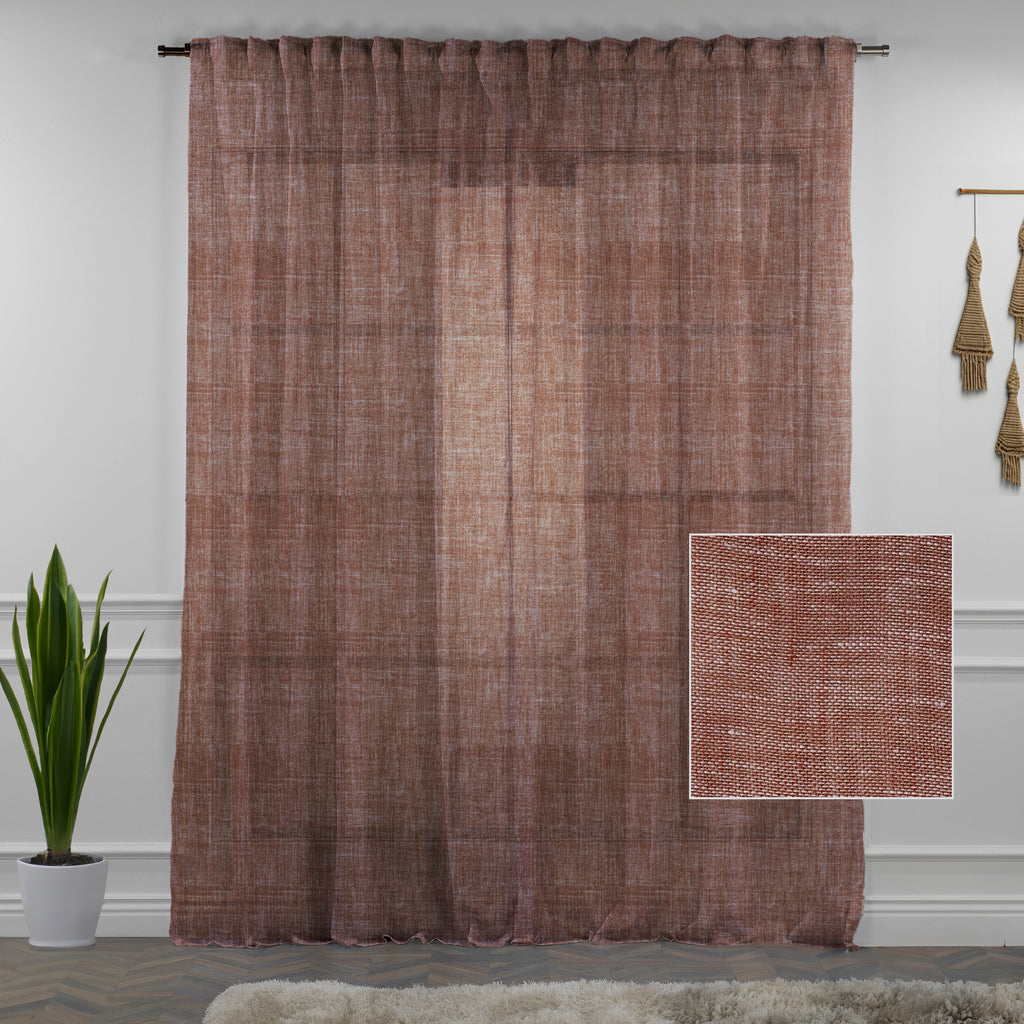 Sheer 100% Linen Curtain Single Panel - Brick