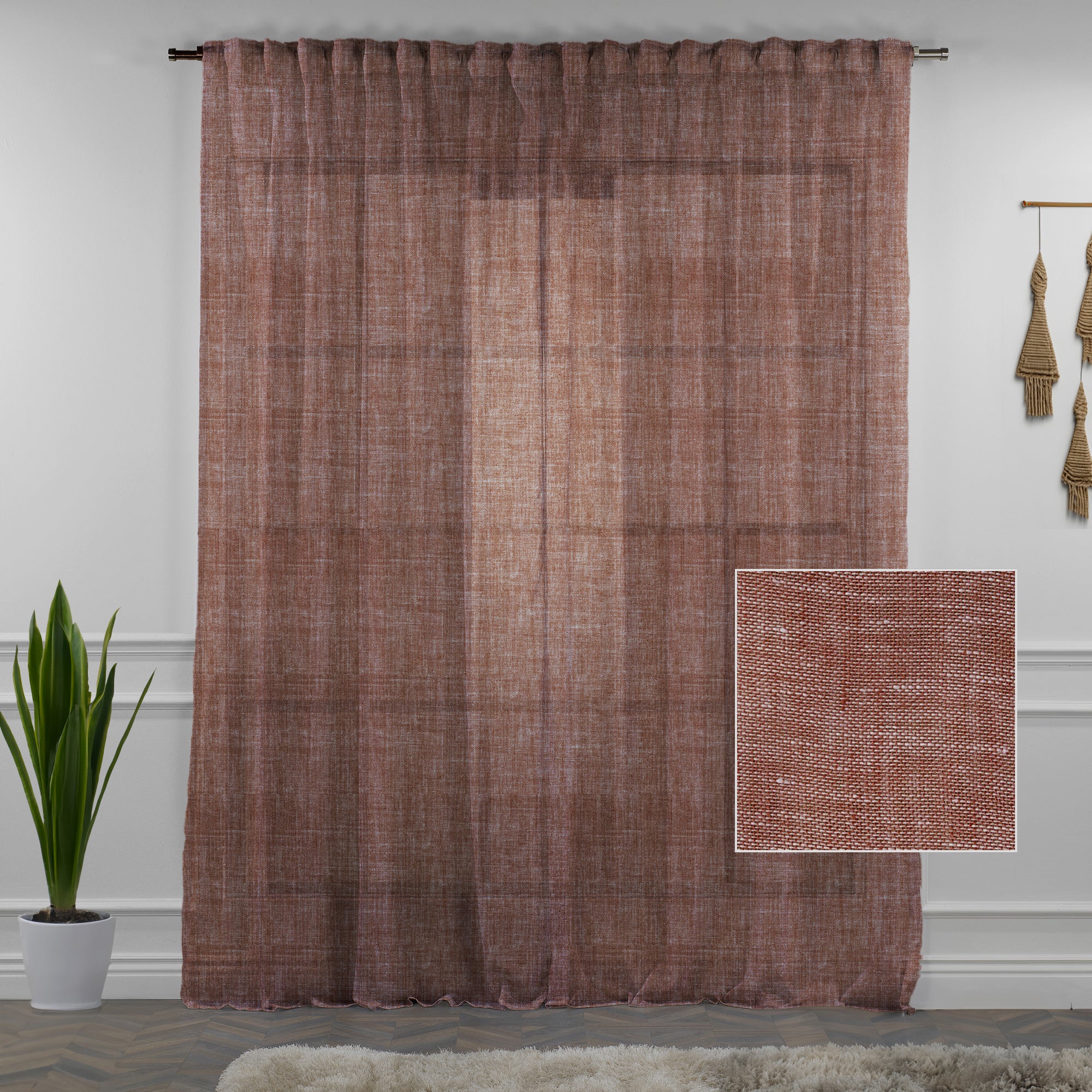 Sheer 100% Linen Curtain Single Panel - Brick