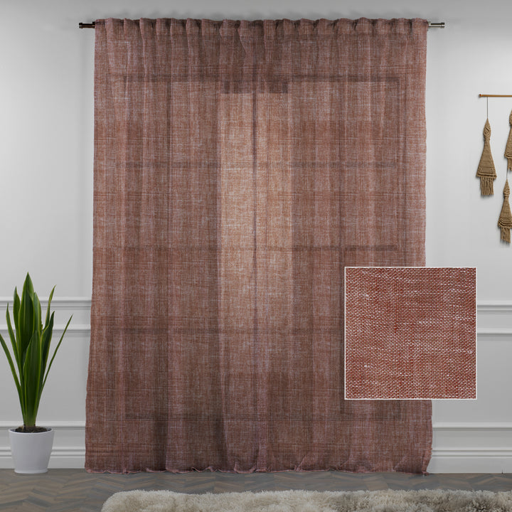 Sheer 100% Linen Curtain Single Panel - Brick