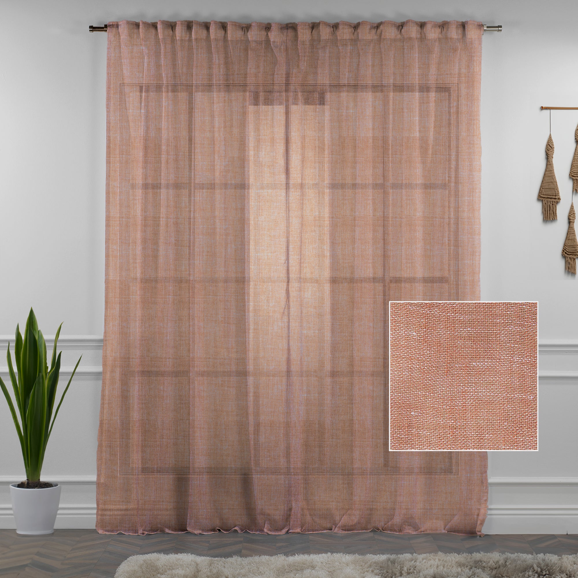 Sheer 100% Linen Curtain Single Panel - Orange