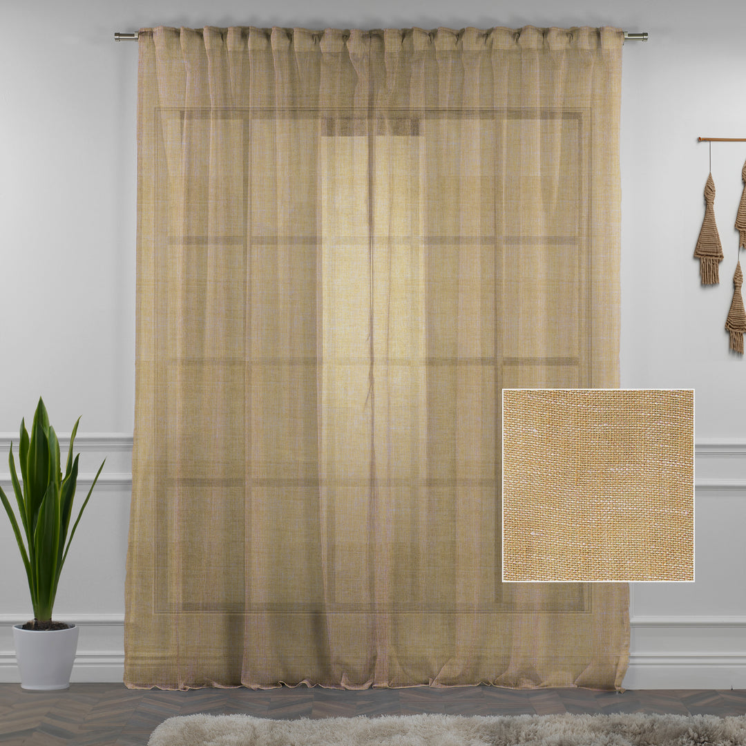 Sheer 100% Linen Curtain Single Panel - Golden Rice