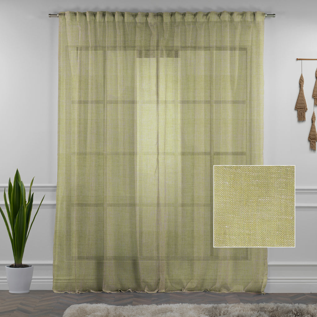 Sheer 100% Linen Curtain Single Panel - Lime