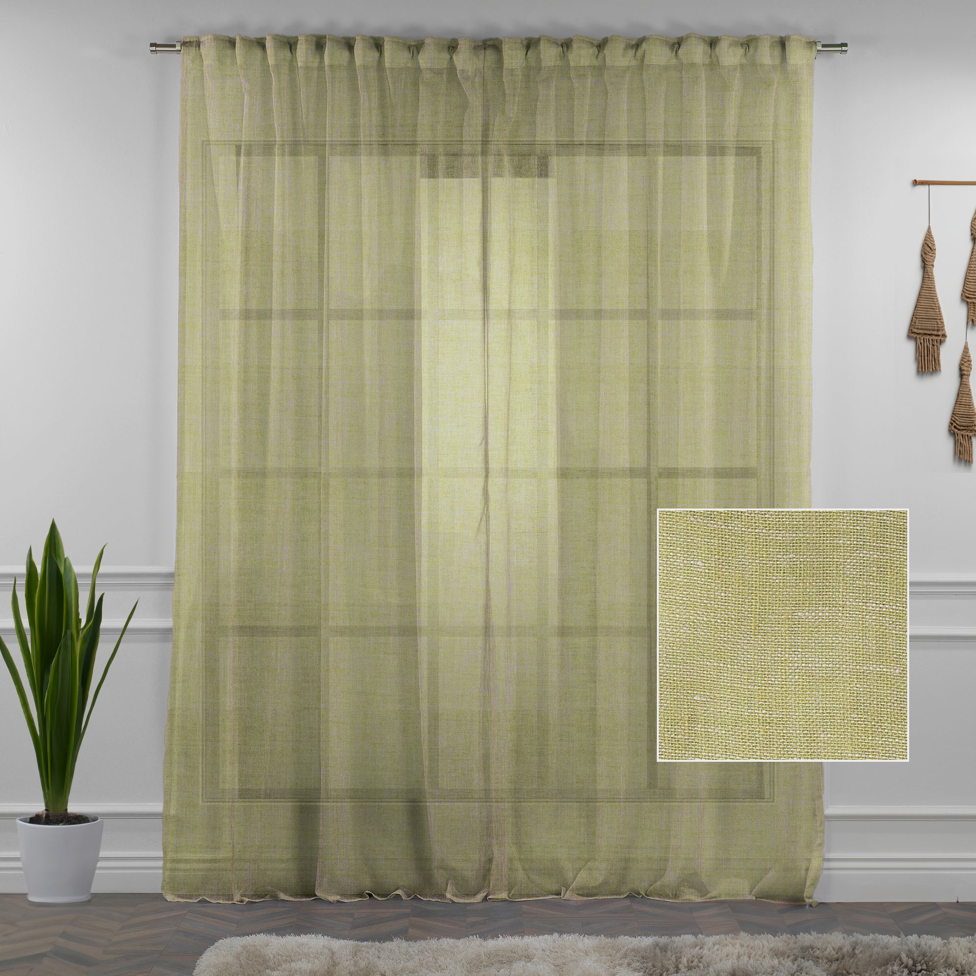 Sheer 100% Linen Curtain Single Panel - Lime