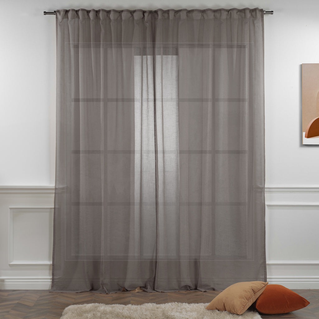 Sheer 100% Linen Curtain Single Panel - Granite