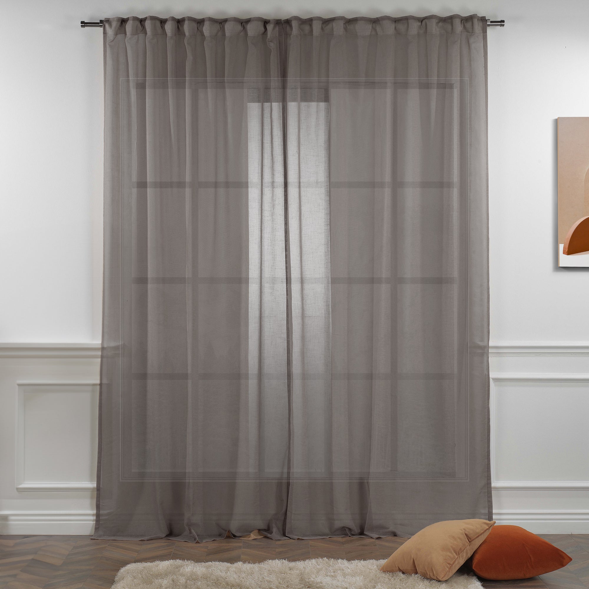 Sheer 100% Linen Curtain Single Panel - Granite