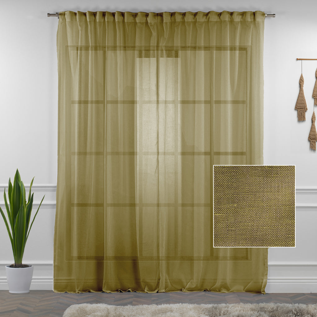 Sheer 100% Linen Curtain Single Panel - Lemon Ginger