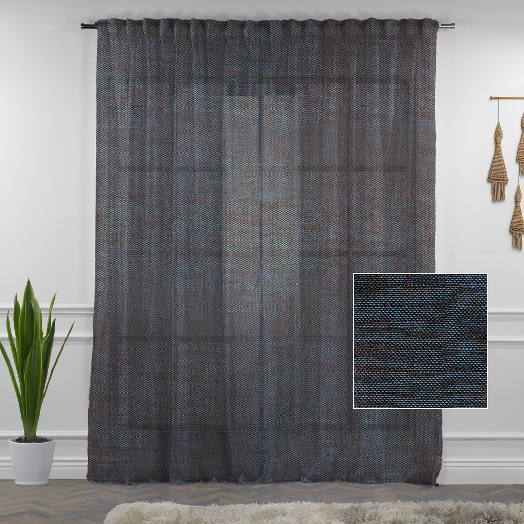 Sheer 100% Linen Curtain Single Panel - Denim