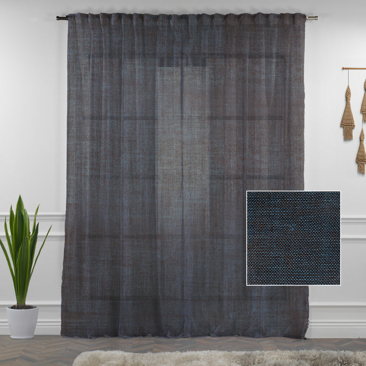 Sheer 100% Linen Curtain Single Panel - Denim