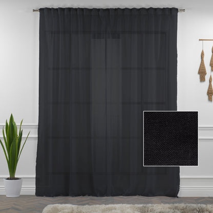 Sheer 100% Linen Curtain Single Panel - Black