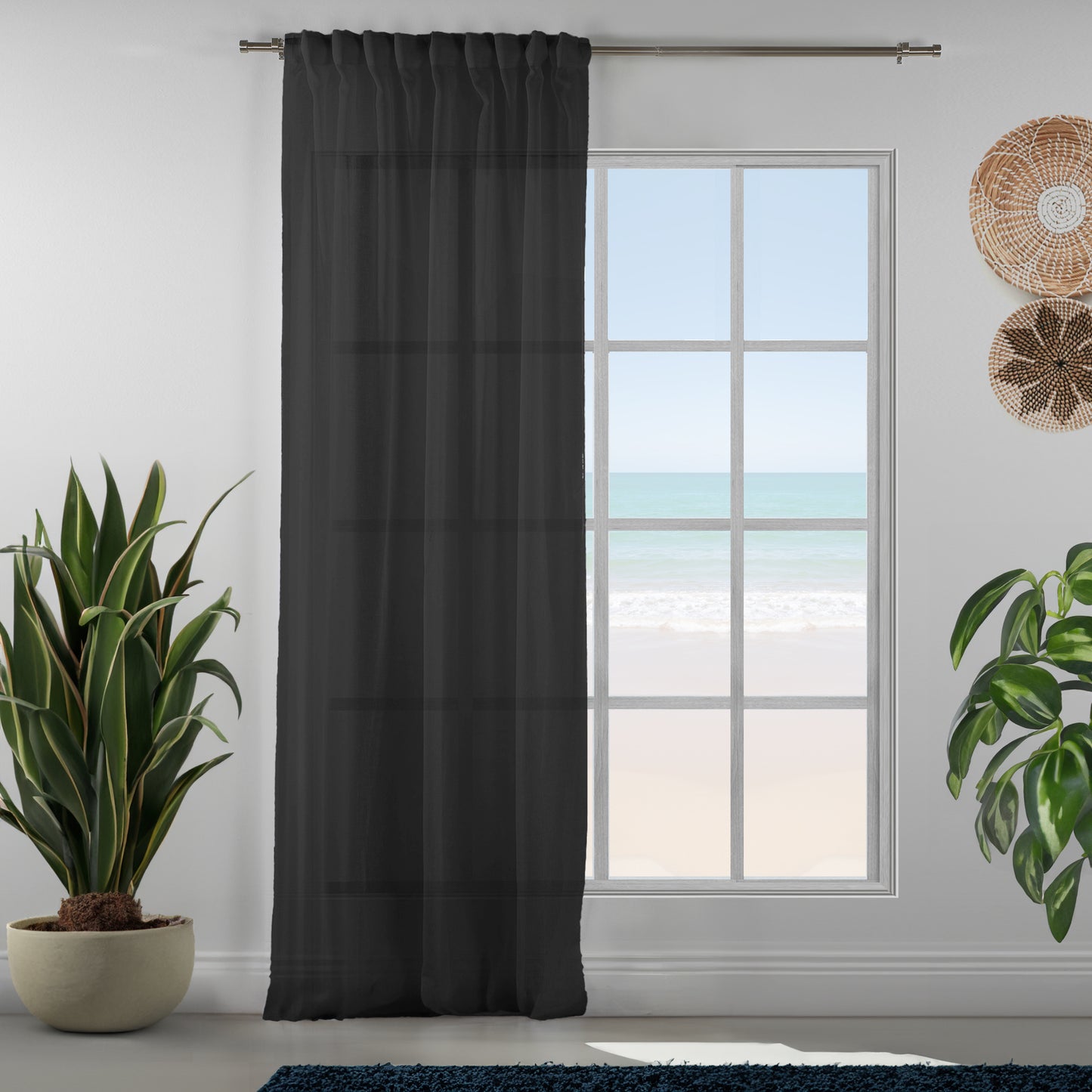 Sheer 100% Linen Curtain Single Panel - Black